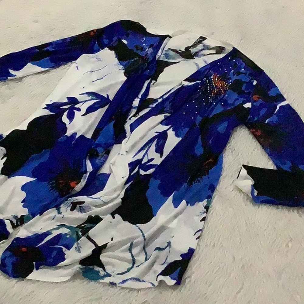 Berek red white and blue floral rhinestone lightweight open summer cardigan